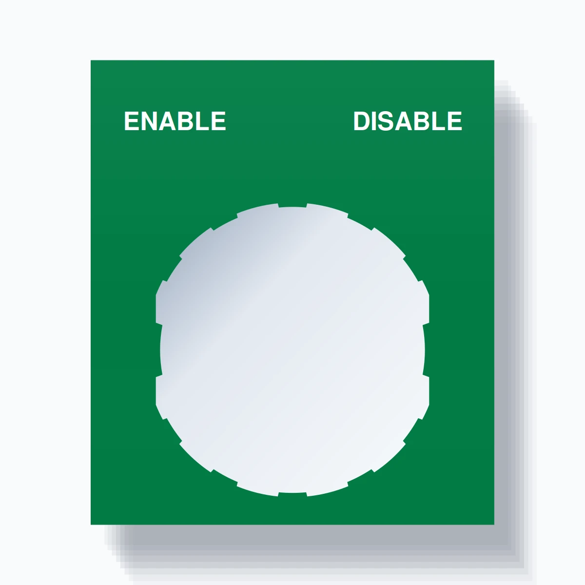 22mm Ring Tag – ENABLE DISABLE, Two-Line Square, Schneider Electric Compatible, White on Green