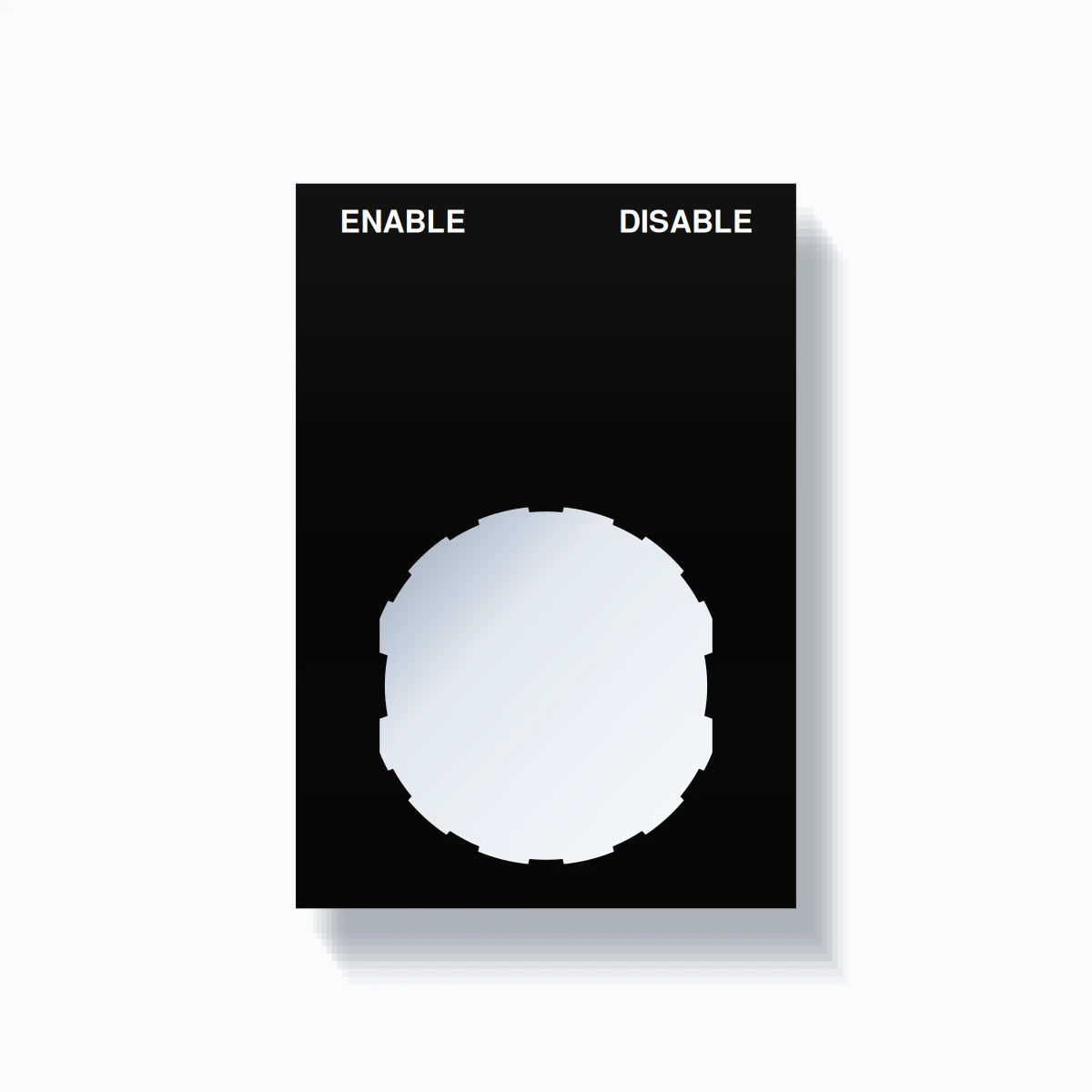 22mm Ring Tag – ENABLE DISABLE, Two-Line Squared, Schneider Electric Compatible, White on Black