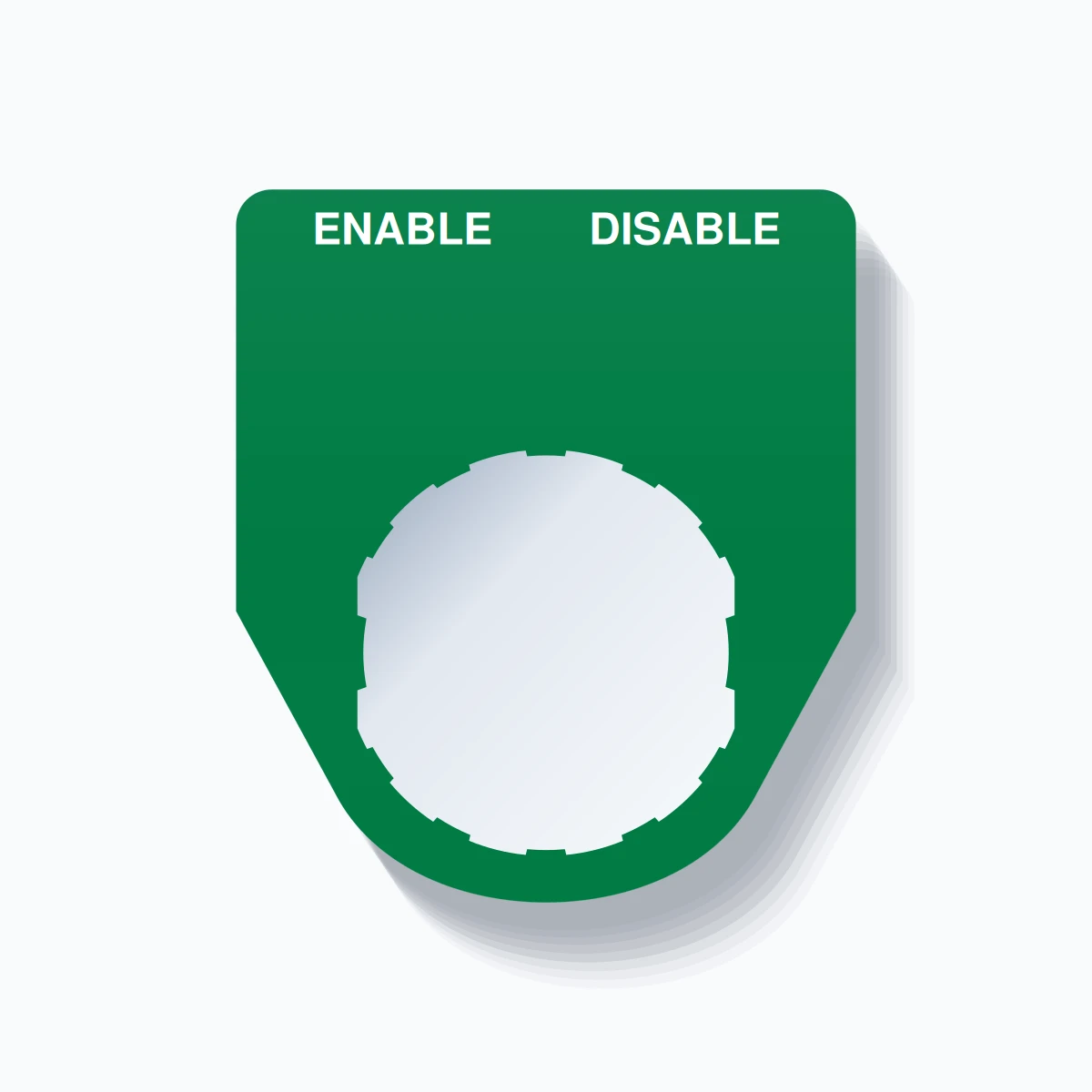 22mm Ring Tag – ENABLE DISABLE, Two-Line Traditional, Schneider Electric Compatible, White on Green