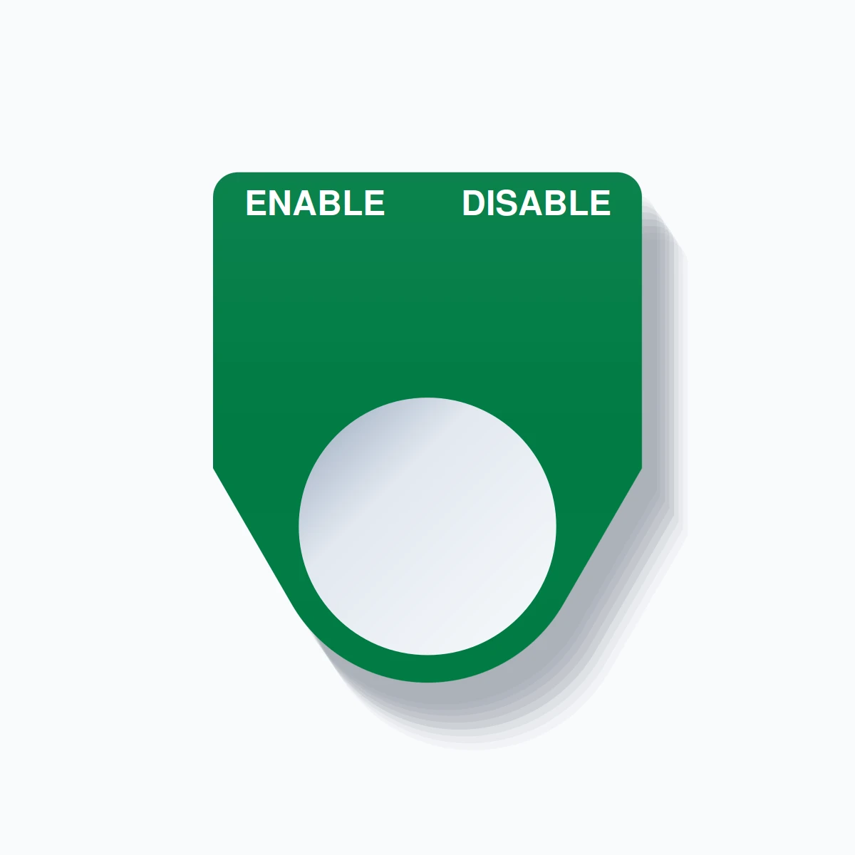 22mm Ring Tag – ENABLE DISABLE, Two-Line Traditional, White on Green