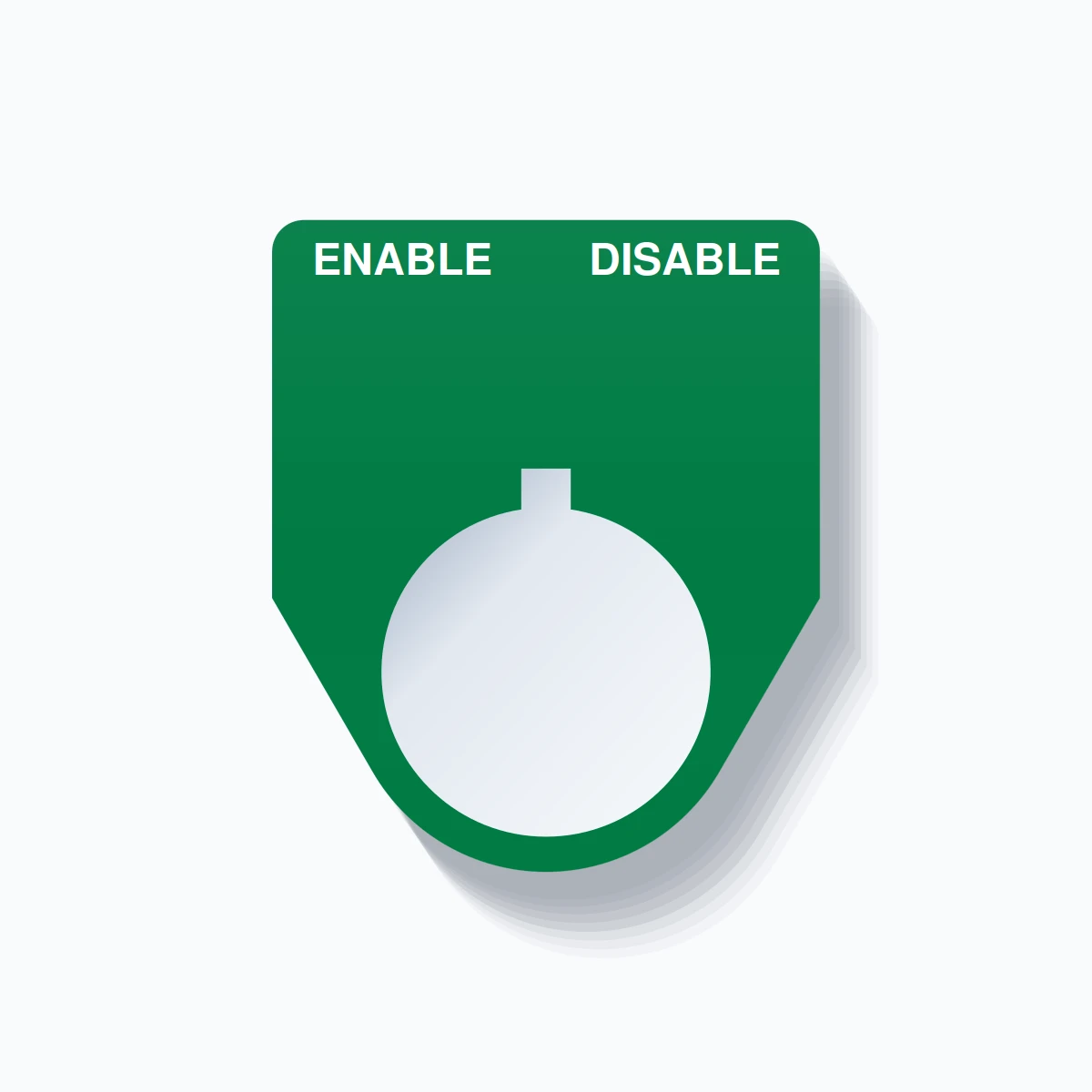 22mm Ring Tag – ENABLE DISABLE, Two-Line Traditional, Allen-Bradley Compatible, White on Green
