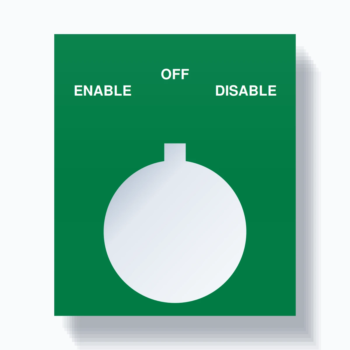 22mm Ring Tag – ENABLE OFF DISABLE, Three-Line Square, Allen-Bradley Compatible, White on Green