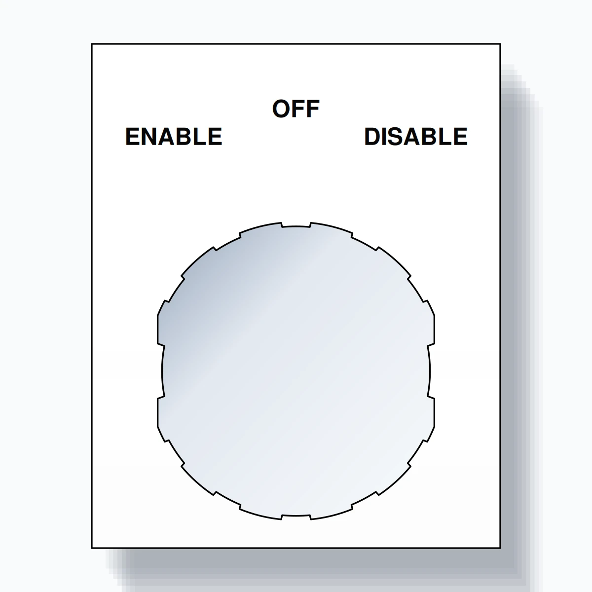 22mm Ring Tag – ENABLE OFF DISABLE, Three-Line Square, Schneider Electric Compatible, Black on White