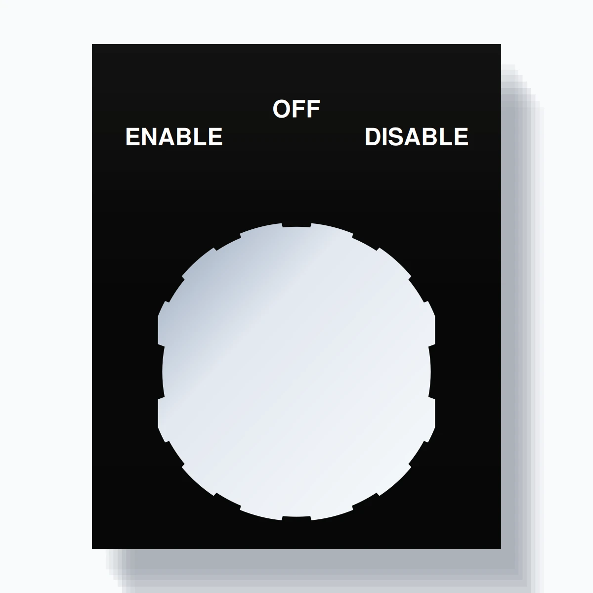 22mm Ring Tag – ENABLE OFF DISABLE, Three-Line Square, Schneider Electric Compatible, White on Black