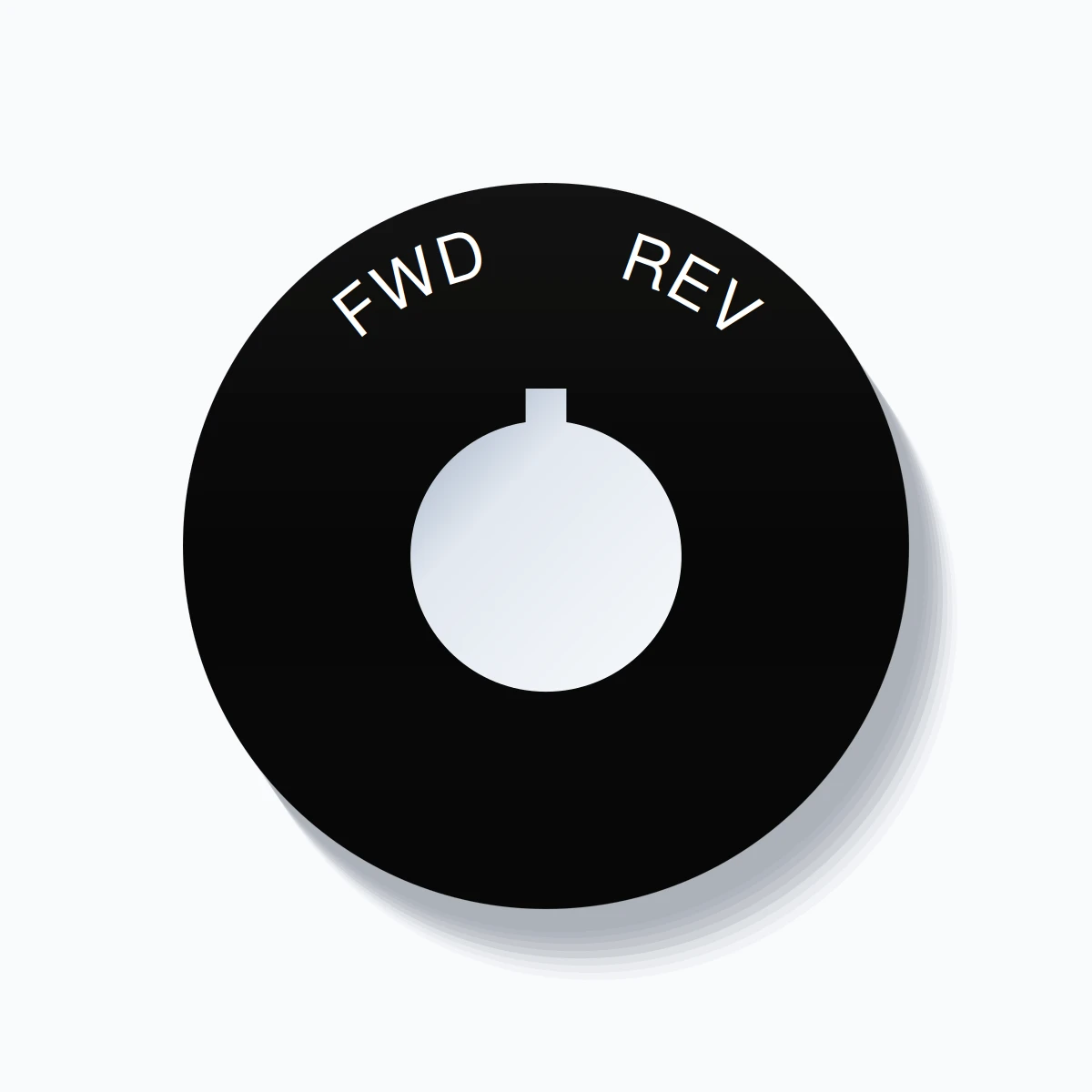 22mm Ring Tag – FWD       REV, Single-Line 60mm Round, Allen-Bradley Compatible, White on Black