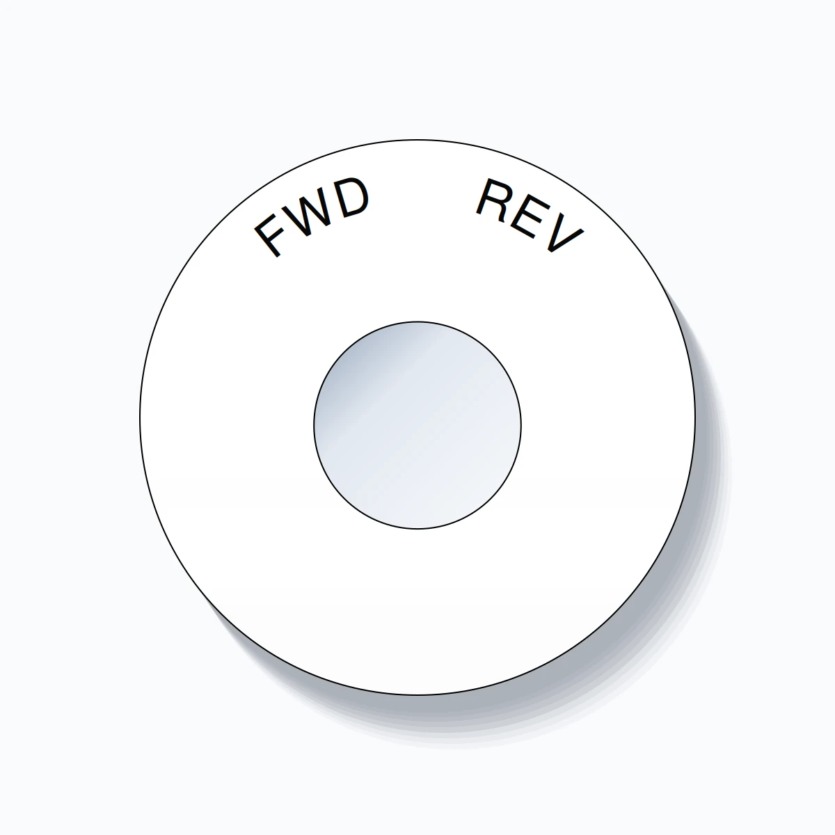22mm Ring Tag – FWD       REV, Single-Line 60mm Round, Black on White