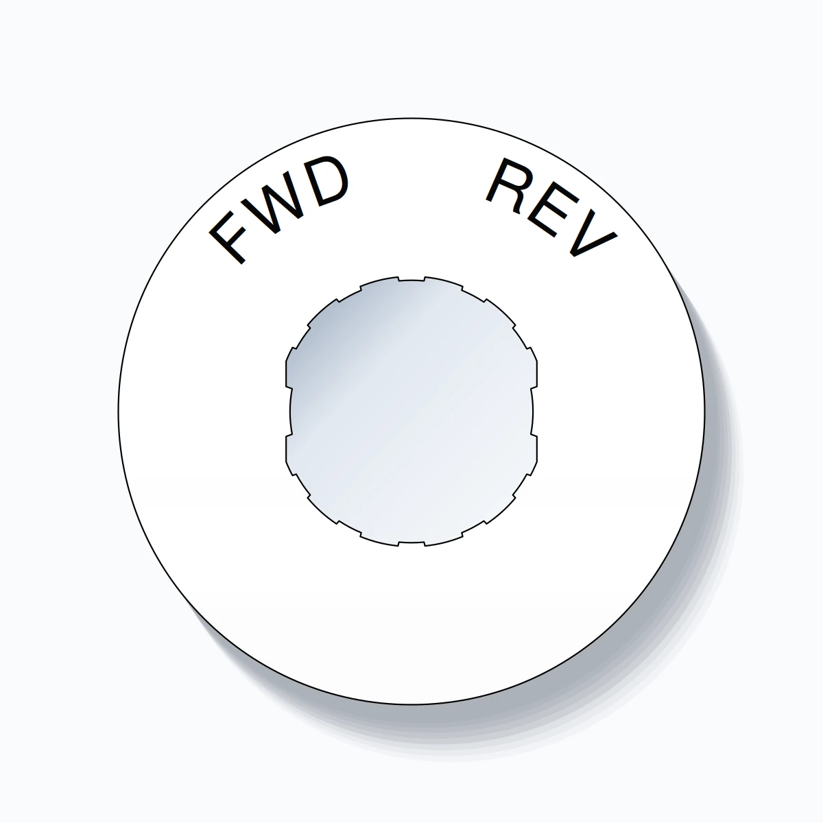 22mm Ring Tag – FWD       REV, Single-Line 60mm Round, Schneider Electric Compatible, Black on White