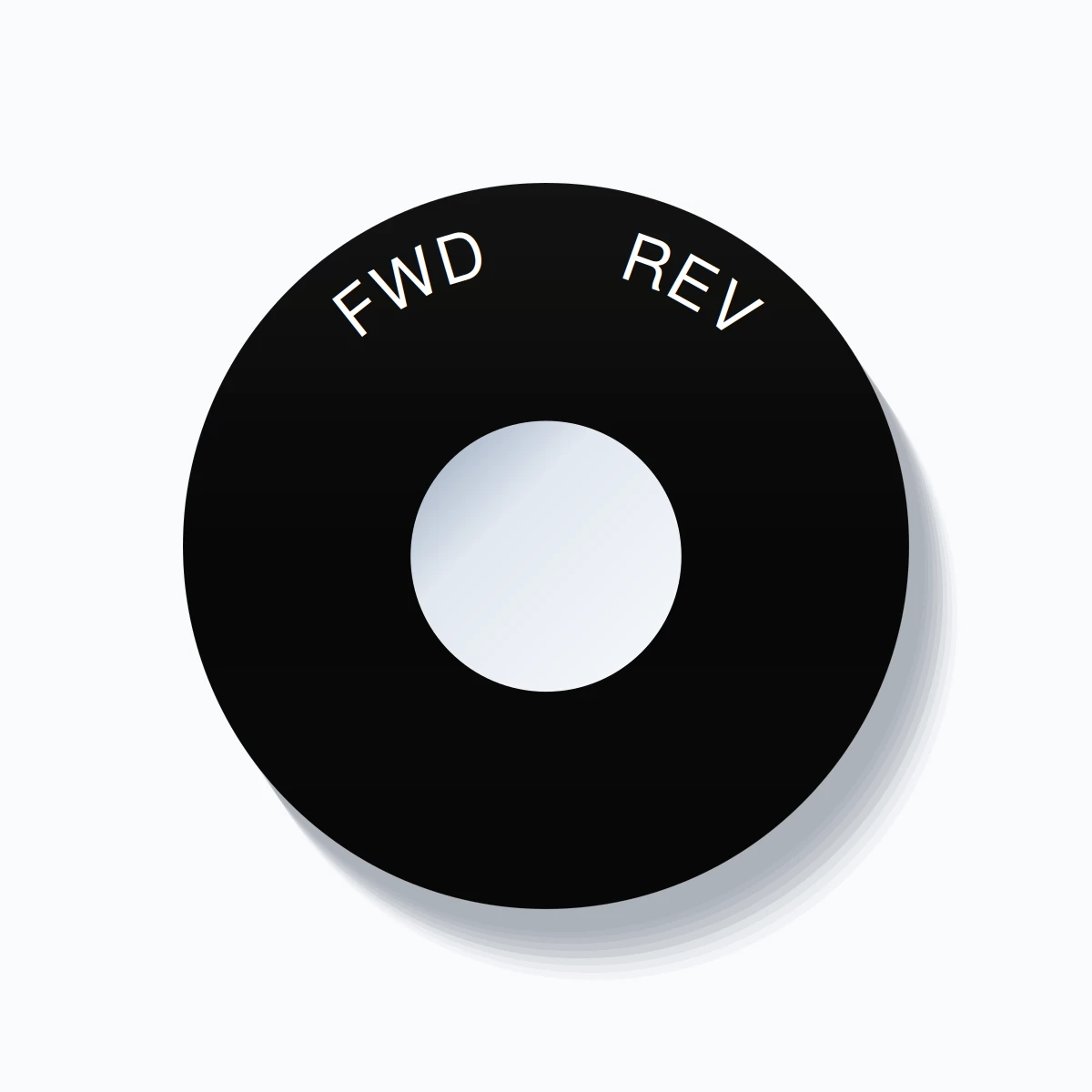 22mm Ring Tag – FWD       REV, Single-Line 60mm Round, White on Black