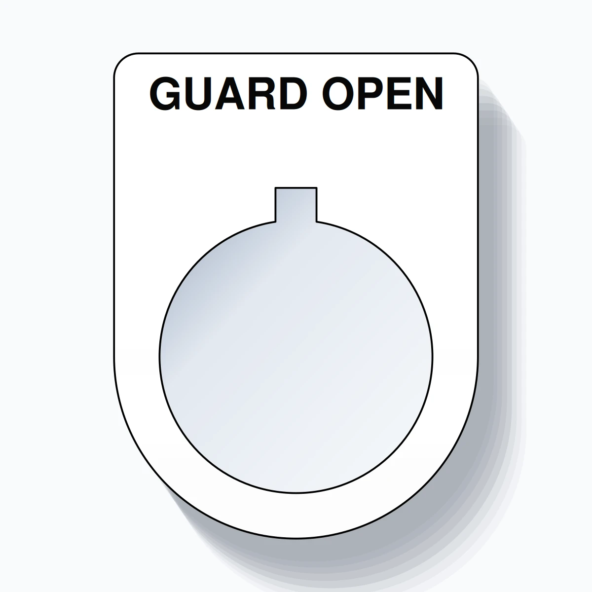 22mm Ring Tag – GUARD OPEN, Single-Line Slim, Allen-Bradley Compatible, Black on White