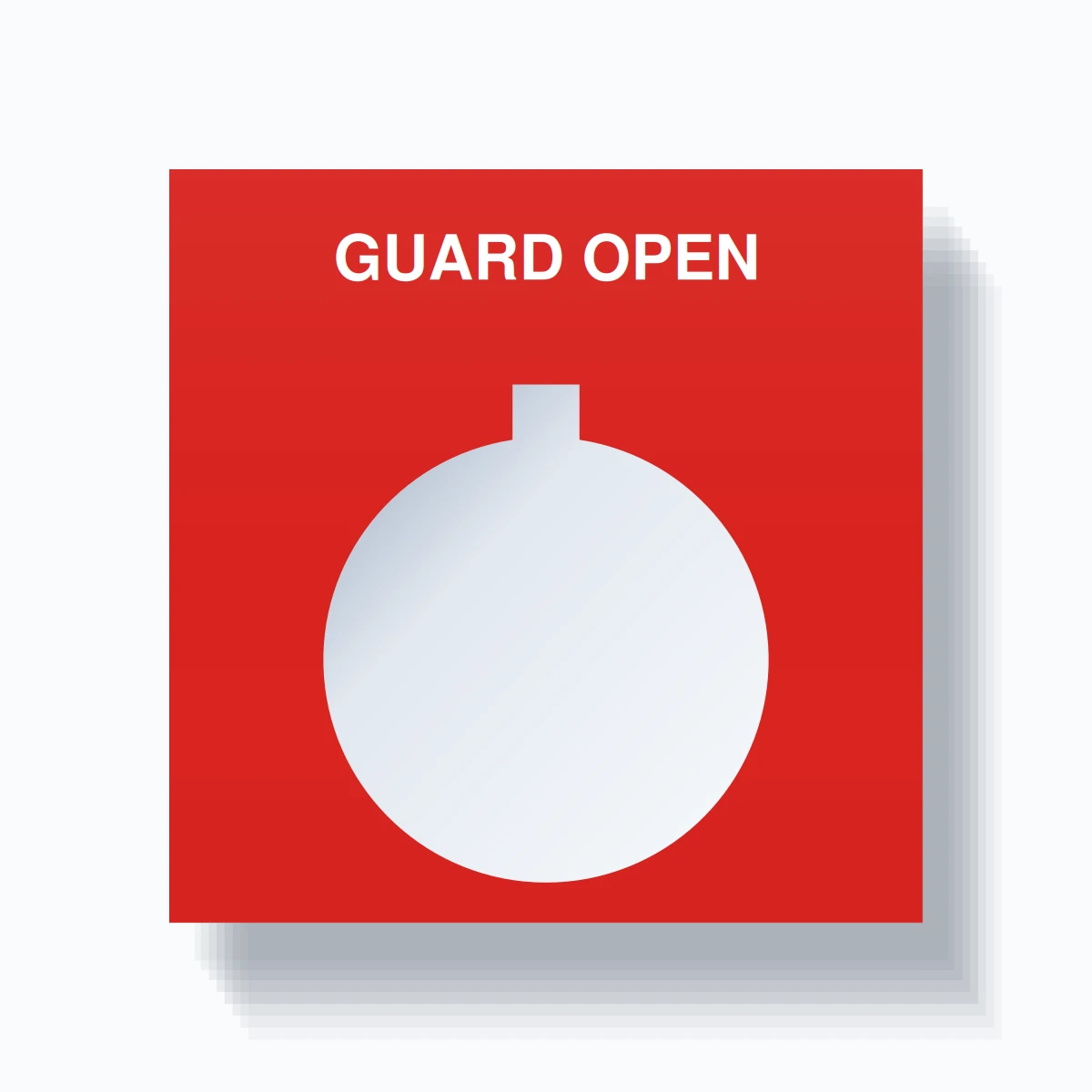 22mm Ring Tag – GUARD OPEN, Single-Line Square, Allen-Bradley Compatible, White on Red