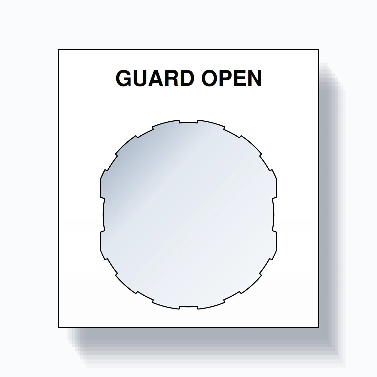 22mm Ring Tag – GUARD OPEN, Single-Line Square, Schneider Electric Compatible, Black on White