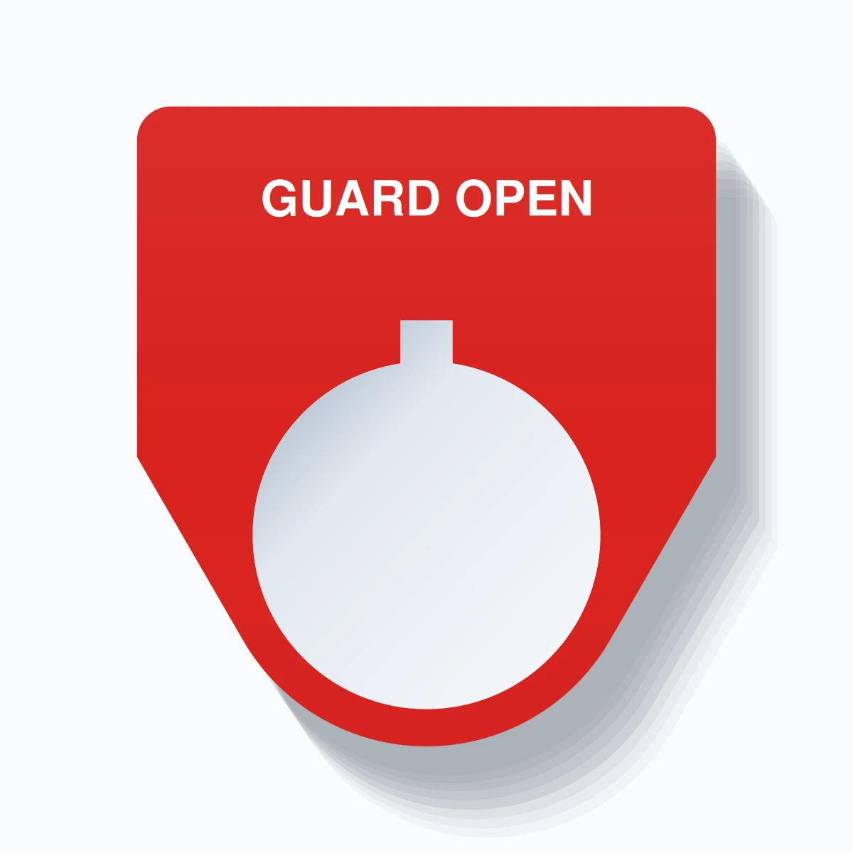 22mm Ring Tag – GUARD OPEN, Single-Line Traditional, Allen-Bradley Compatible, White on Red