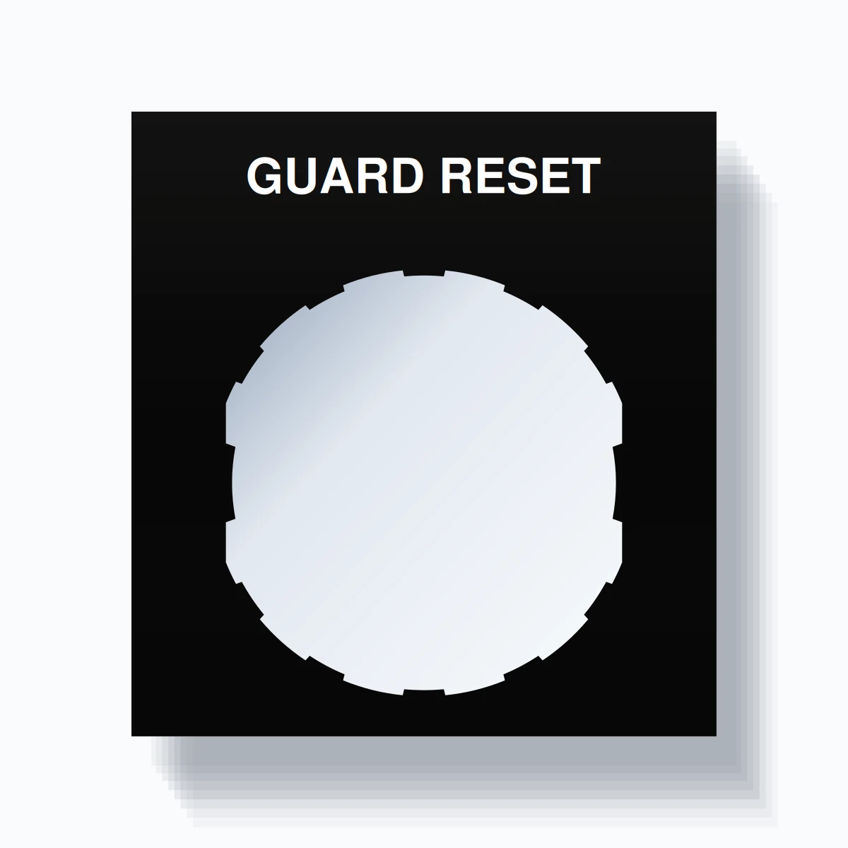 22mm Ring Tag – GUARD RESET, Single-Line Square, Schneider Electric Compatible, White on Black