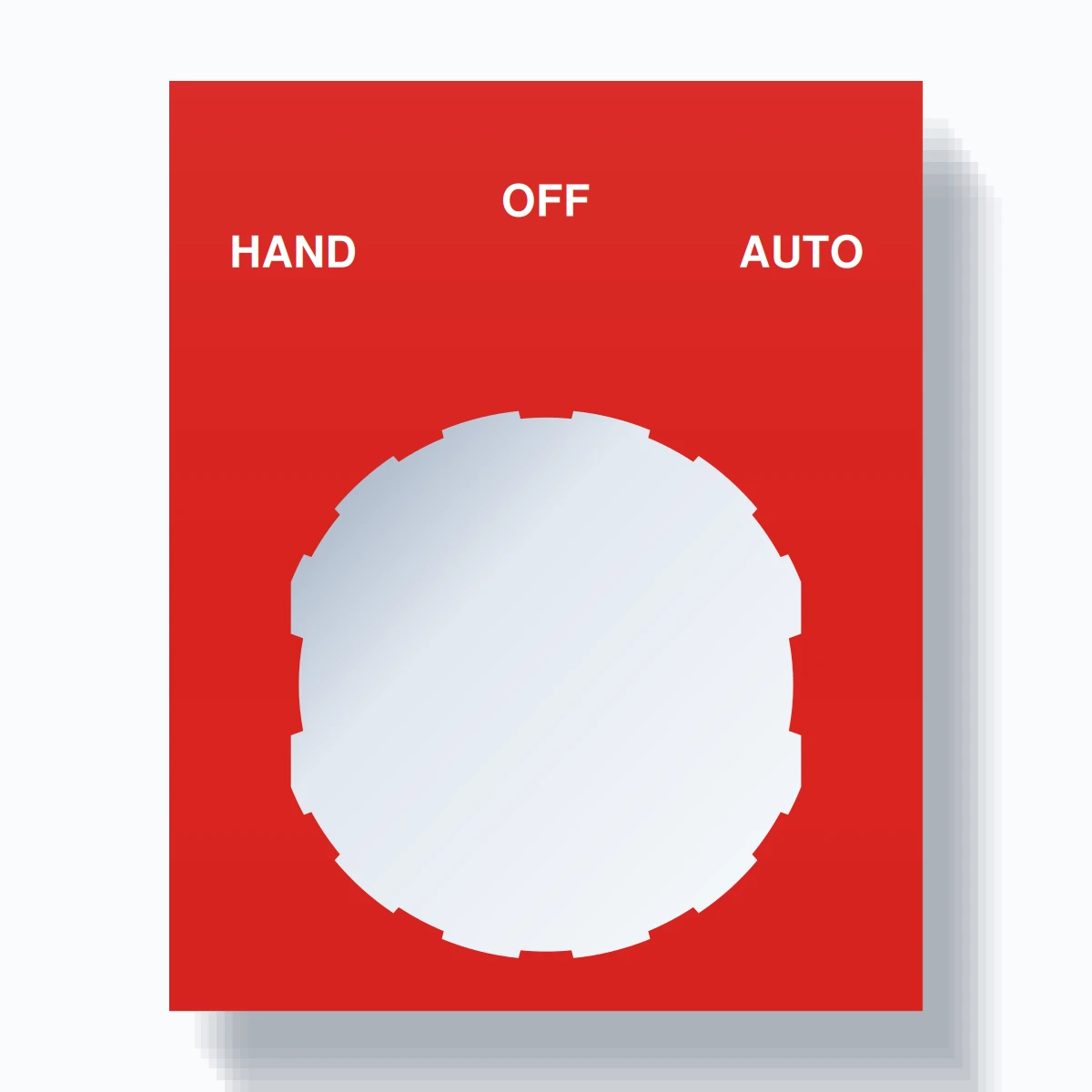 22mm Ring Tag – HAND OFF AUTO, Three-Line Square, Schneider Electric Compatible, White on Red