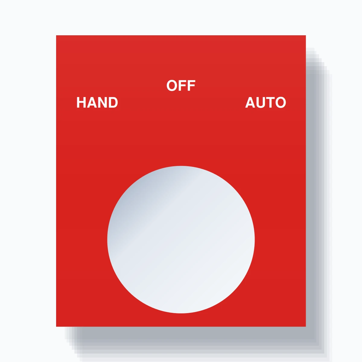 22mm Ring Tag – HAND OFF AUTO, Three-Line Square, White on Red