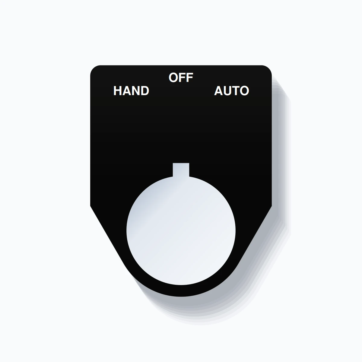 22mm Ring Tag – HAND OFF AUTO, Three-Line Traditional, Allen-Bradley Compatible, White on Black