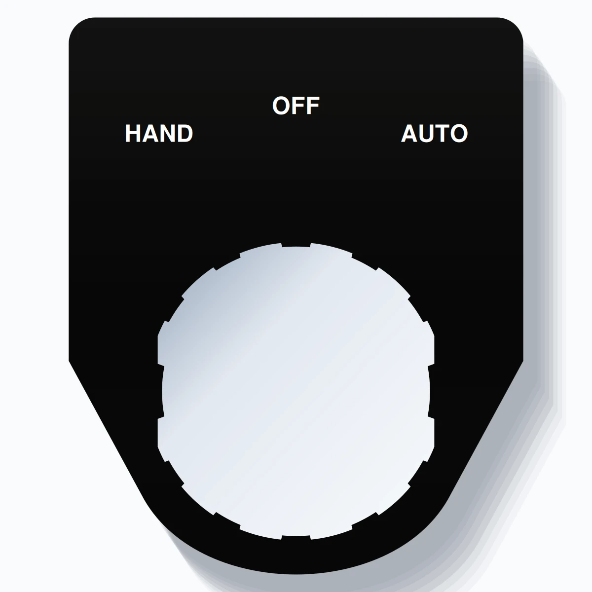 22mm Ring Tag – HAND OFF AUTO, Three-Line Traditional, Schneider Electric Compatible, White on Black