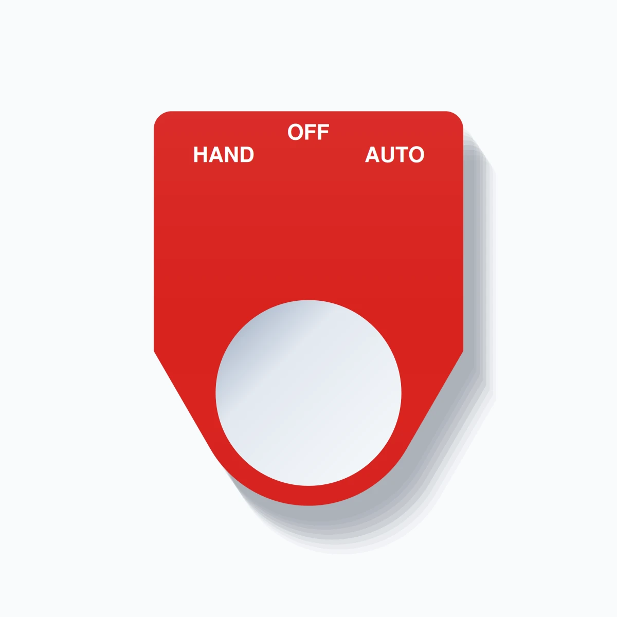 22mm Ring Tag – HAND OFF AUTO, Three-Line Traditional, White on Red