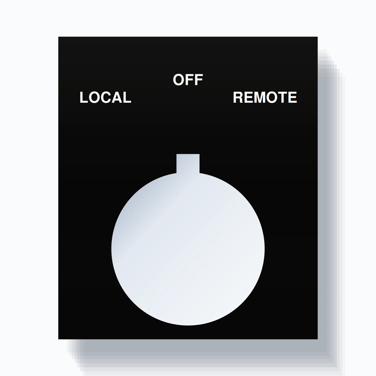 22mm Ring Tag – LOCAL OFF REMOTE, Three-Line Square, Allen-Bradley Compatible, White on Black