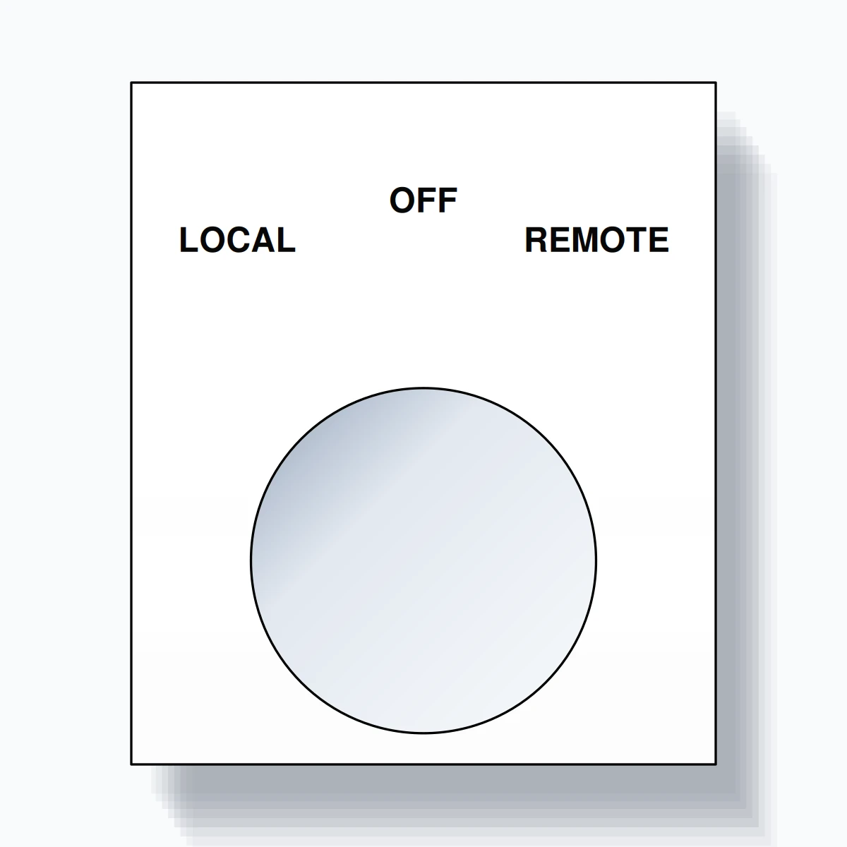 22mm Ring Tag – LOCAL OFF REMOTE, Three-Line Square, Black on White