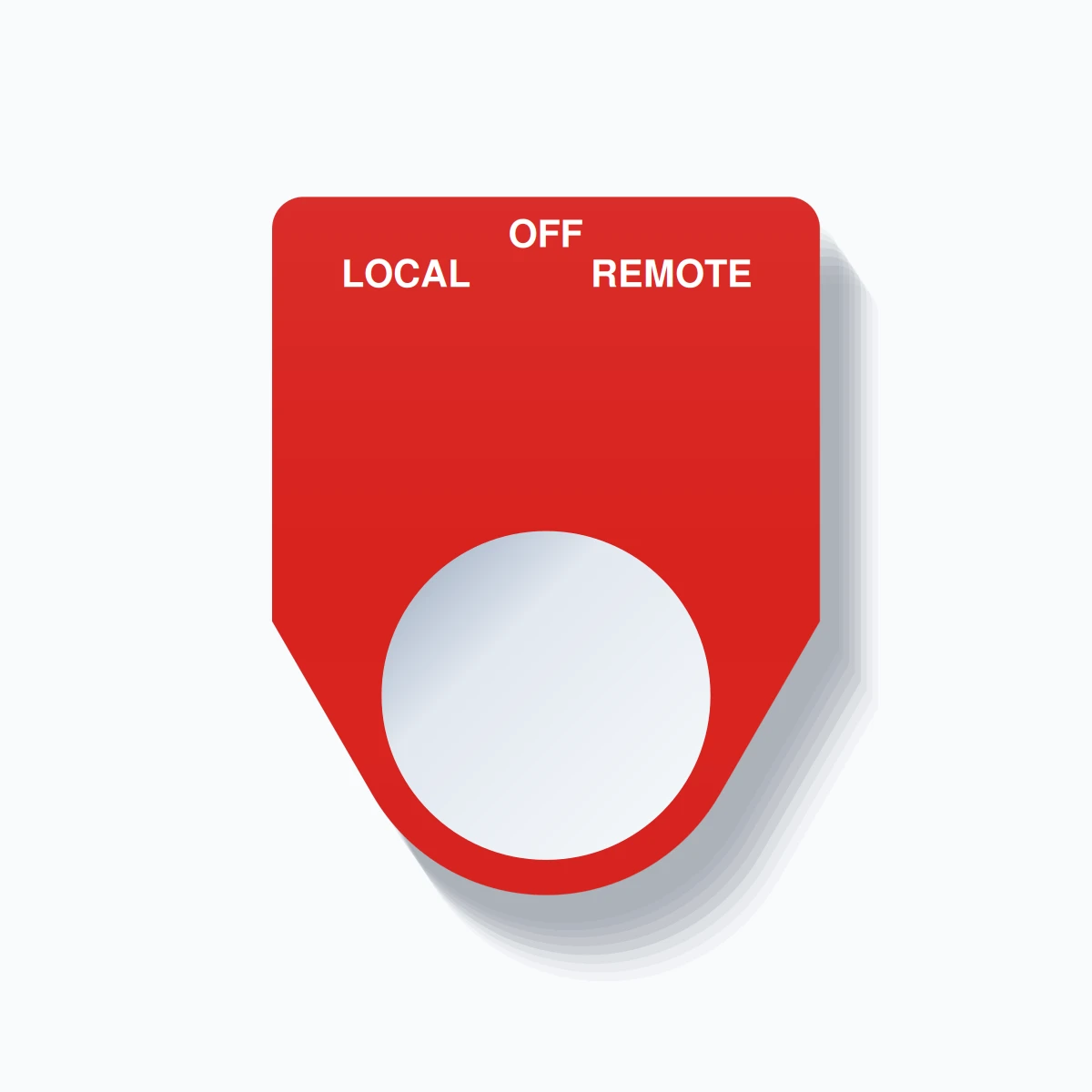 22mm Ring Tag – LOCAL OFF REMOTE, Three-Line Traditional, White on Red