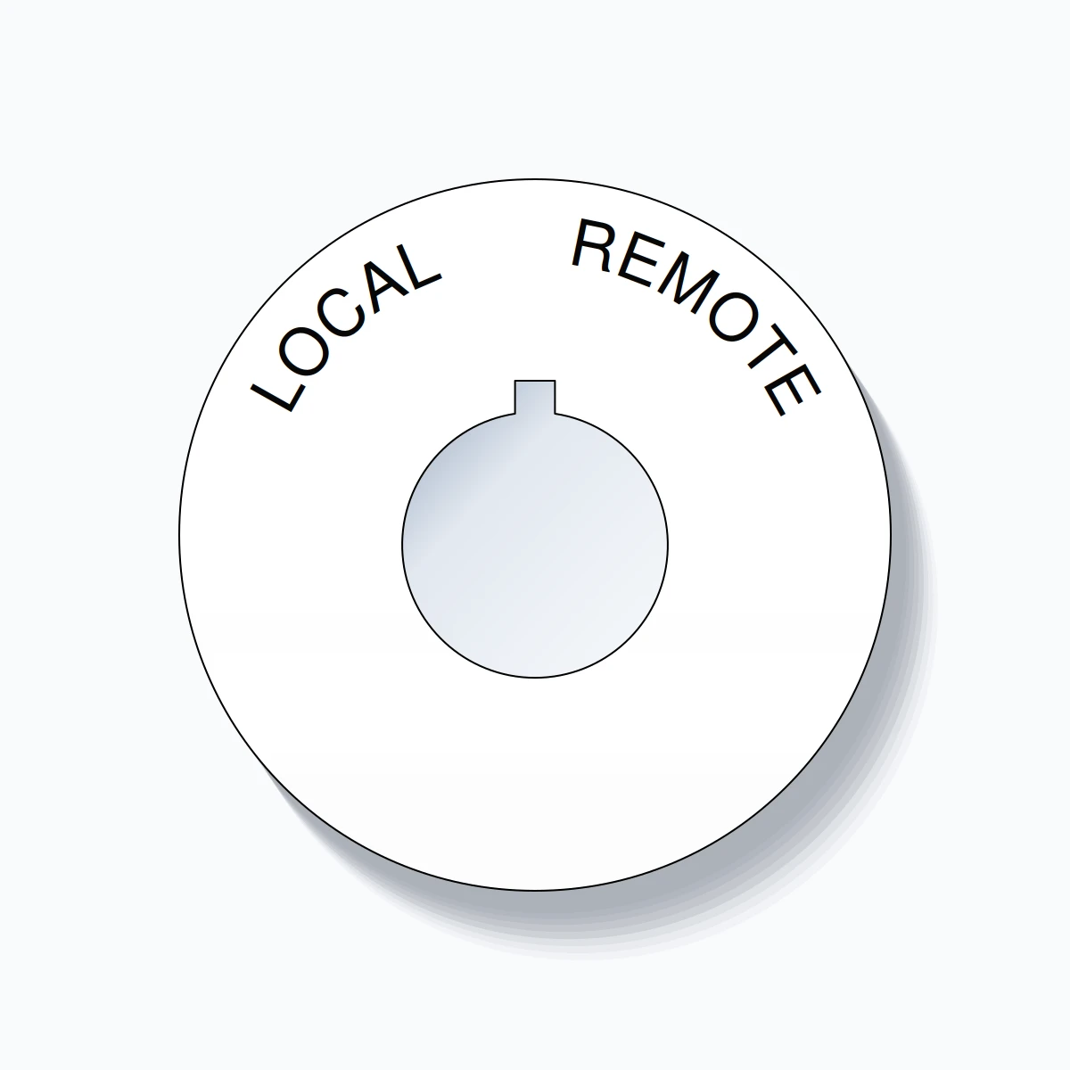 22mm Ring Tag – LOCAL       REMOTE, Single-Line 60mm Round, Allen-Bradley Compatible, Black on White