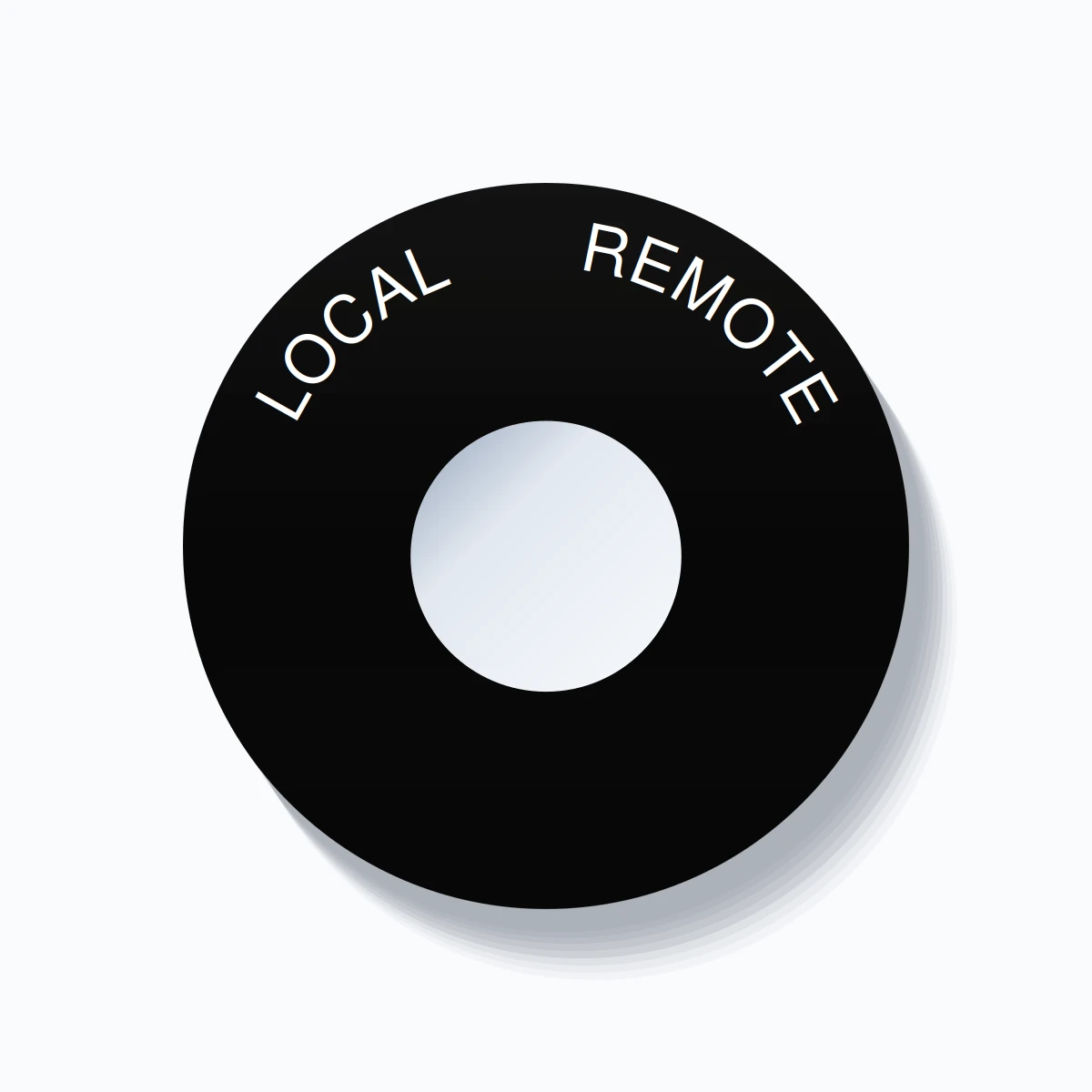 22mm Ring Tag – LOCAL       REMOTE, Single-Line 60mm Round, White on Black