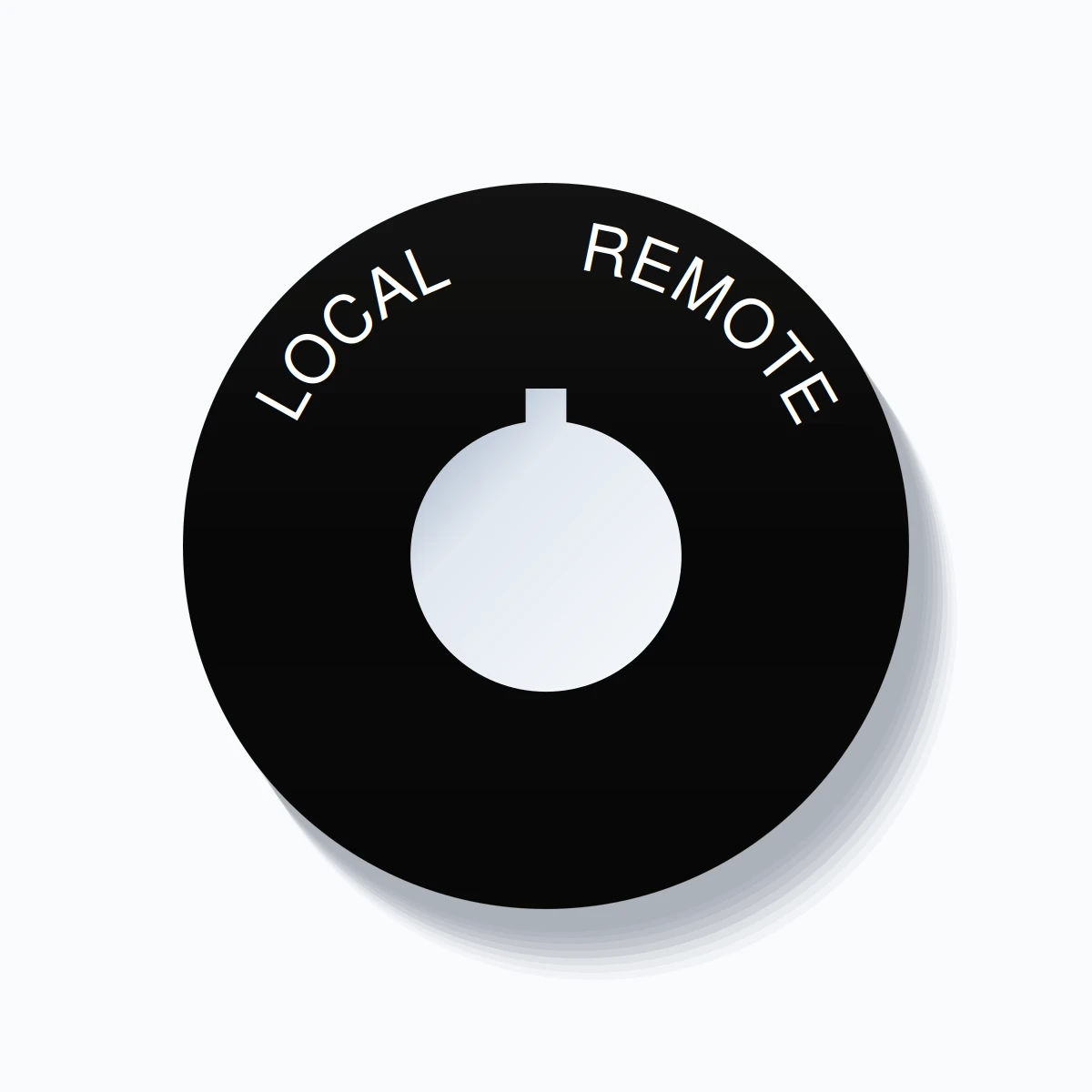 22mm Ring Tag – LOCAL       REMOTE, Single-Line 60mm Round, Allen-Bradley Compatible, White on Black