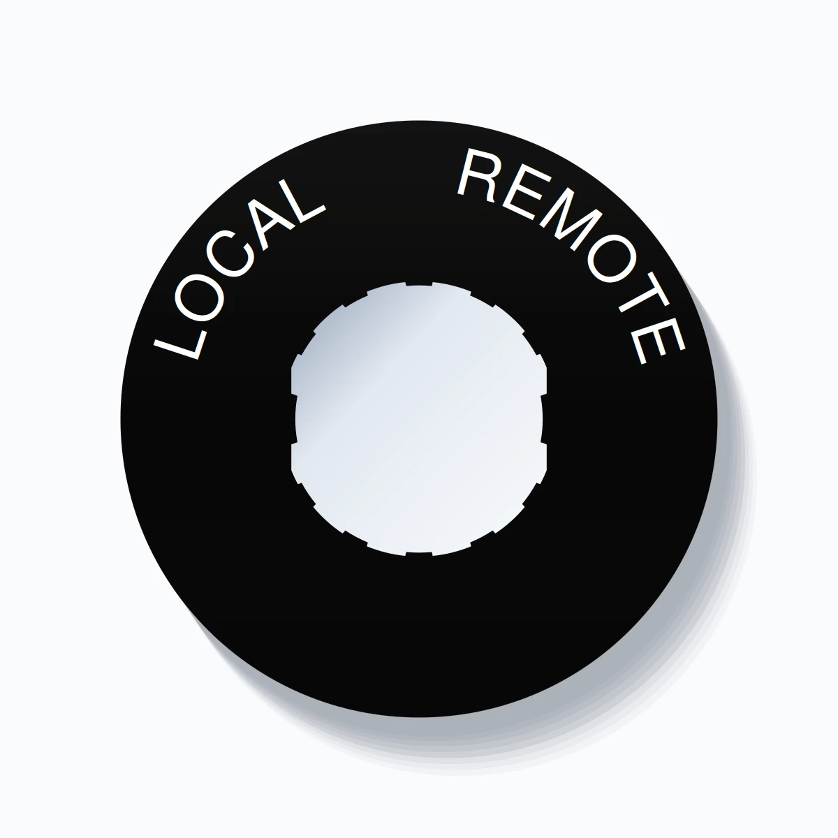 22mm Ring Tag – LOCAL       REMOTE, Single-Line 60mm Round, Schneider Electric Compatible, White on Black
