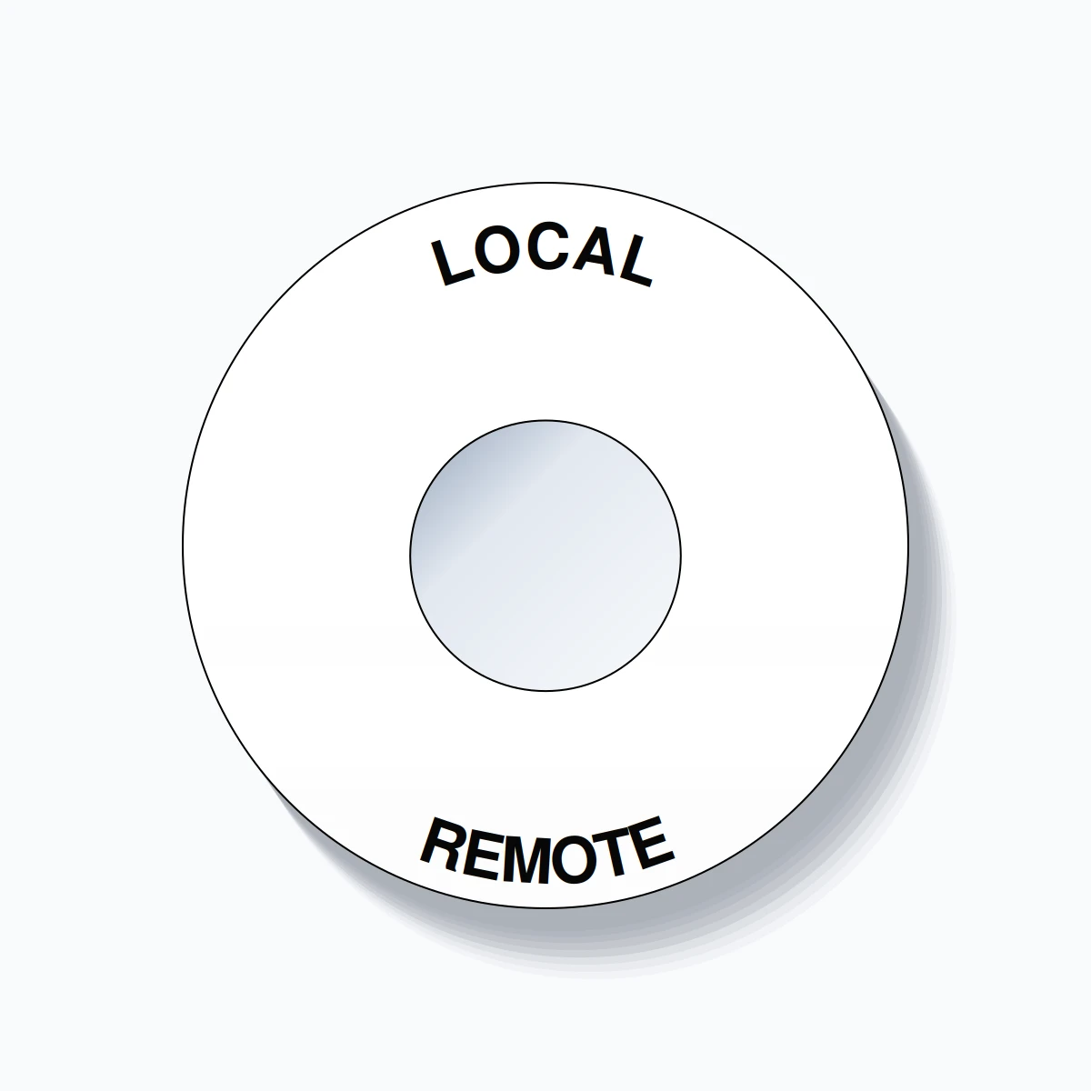 22mm Ring Tag – LOCAL REMOTE, Single-Line 60mm Round, Black on White