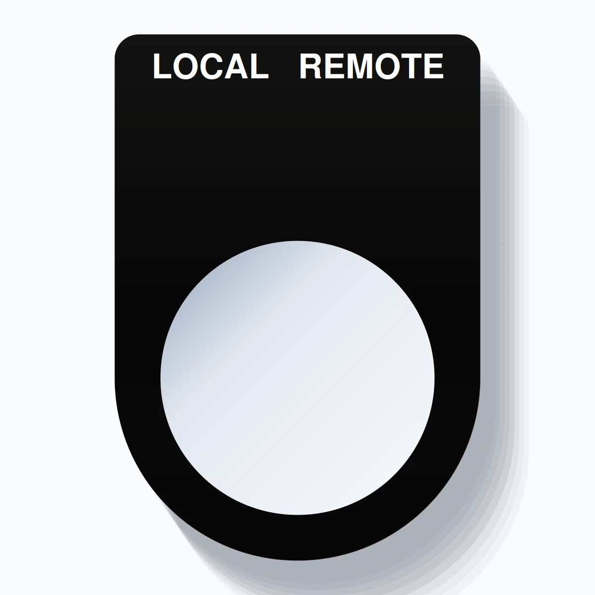 22mm Ring Tag – LOCAL REMOTE, Two-Line Slim, White on Black