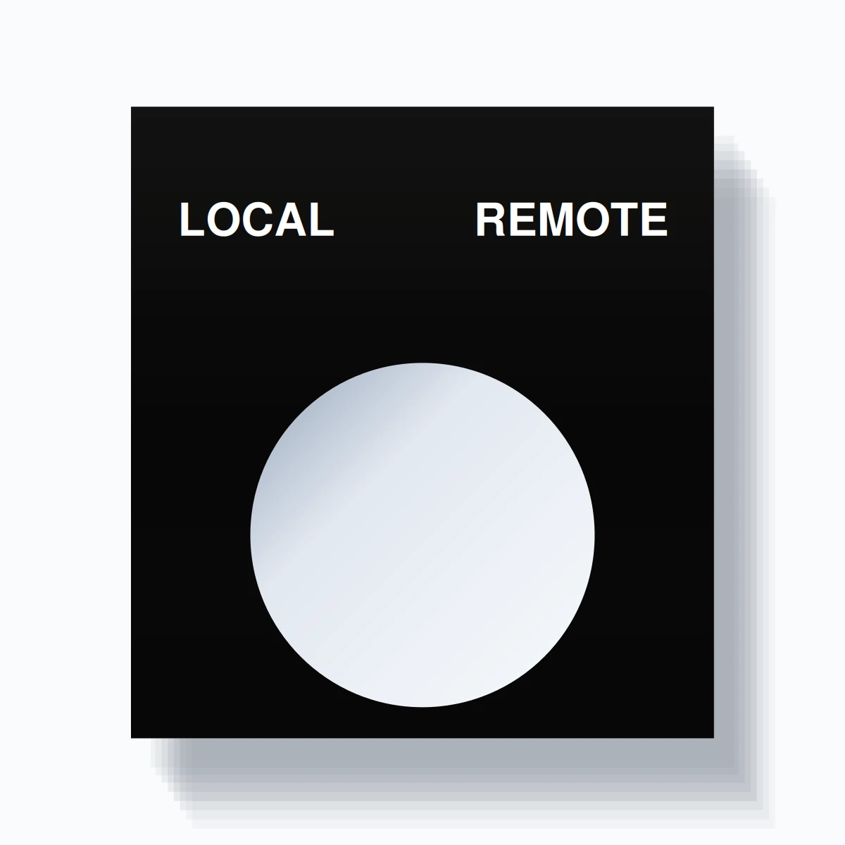 22mm Ring Tag – LOCAL REMOTE, Two-Line Square, White on Black