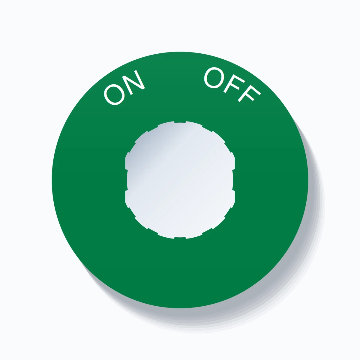 22mm Ring Tag – ON       OFF, Single-Line 60mm Round, Schneider Electric Compatible, White on Green