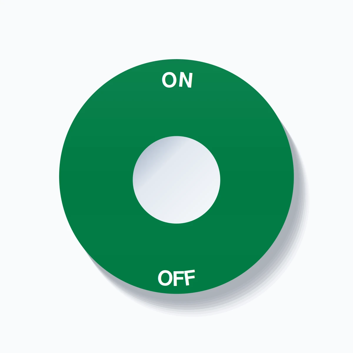 22mm Ring Tag – ON OFF, Single-Line 60mm Round, White on Green