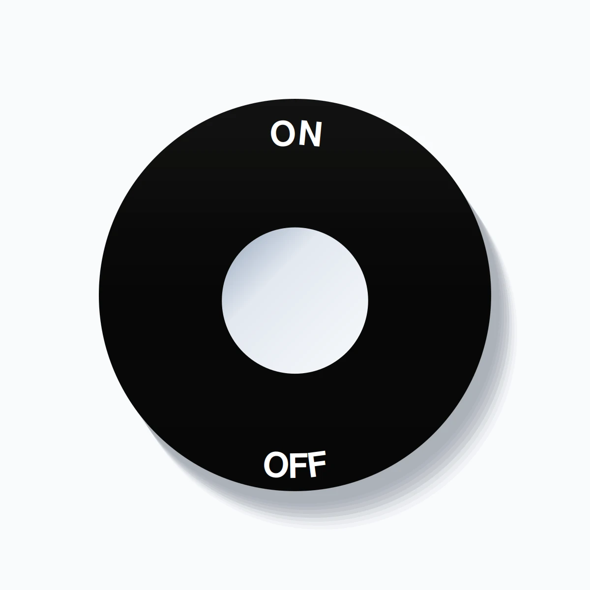 22mm Ring Tag – ON OFF, Single-Line 60mm Round, White on Black