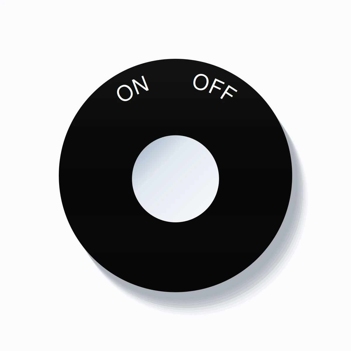 22mm Ring Tag – ON       OFF, Single-Line 60mm Round, White on Black