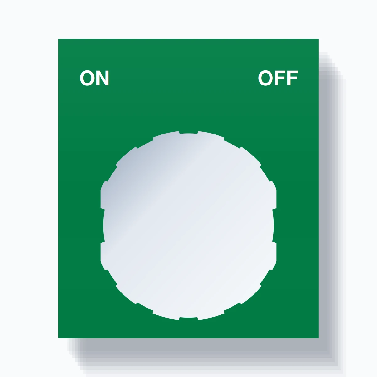 22mm Ring Tag – ON OFF, Two-Line Square, Schneider Electric Compatible, White on Green