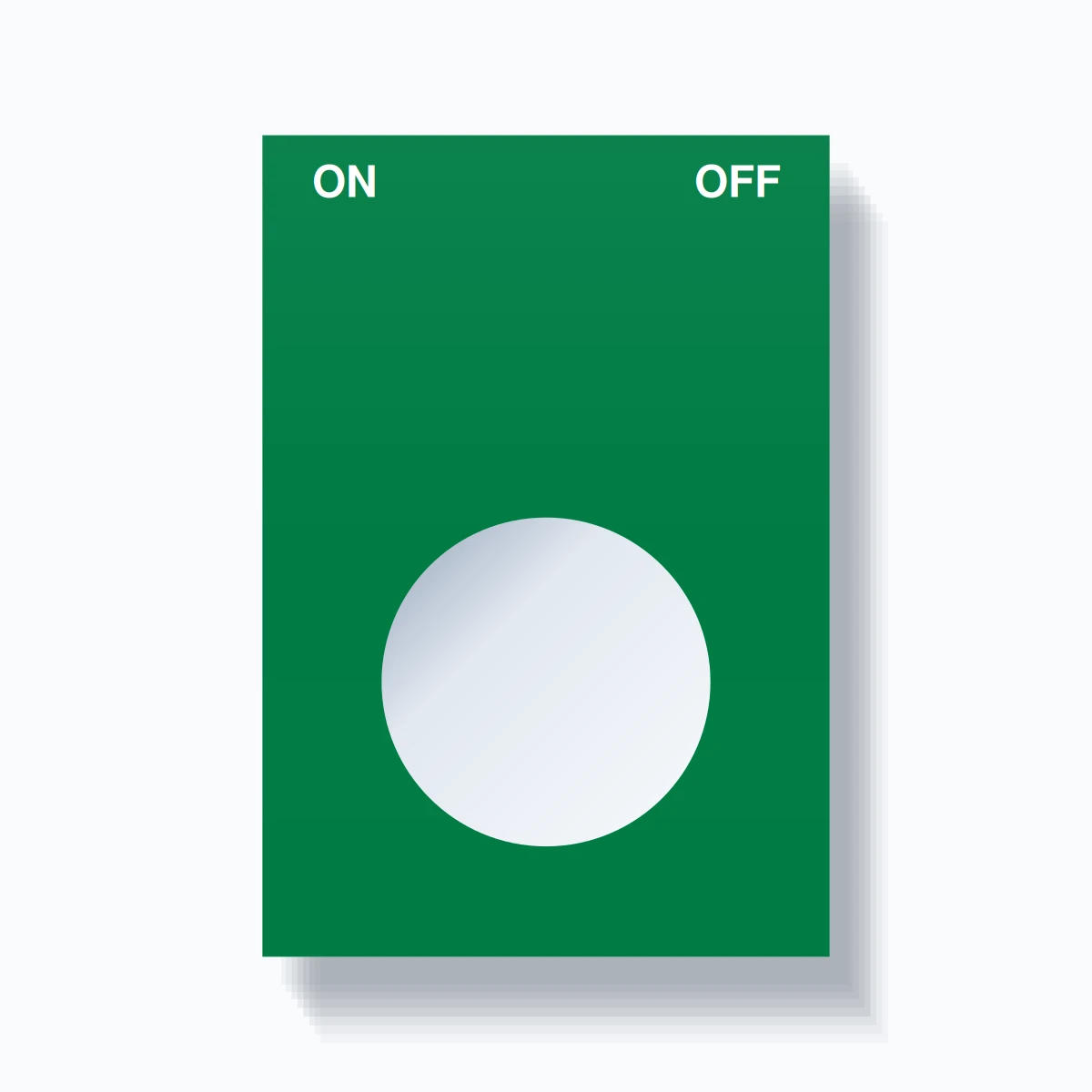 22mm Ring Tag – ON OFF, Two-Line Squared, White on Green