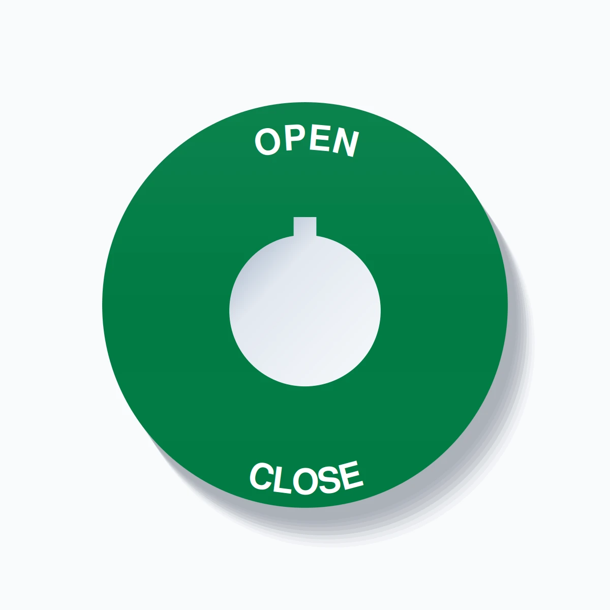 22mm Ring Tag – OPEN CLOSE, Single-Line 60mm Round, Allen-Bradley Compatible, White on Green