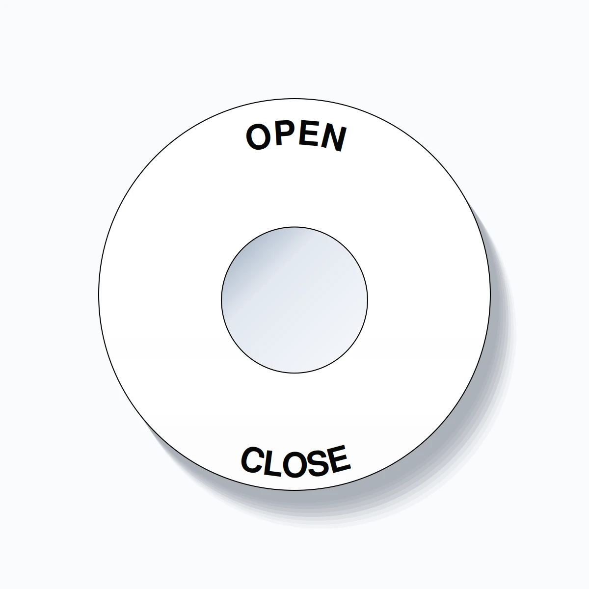 22mm Ring Tag – OPEN CLOSE, Single-Line 60mm Round, Black on White