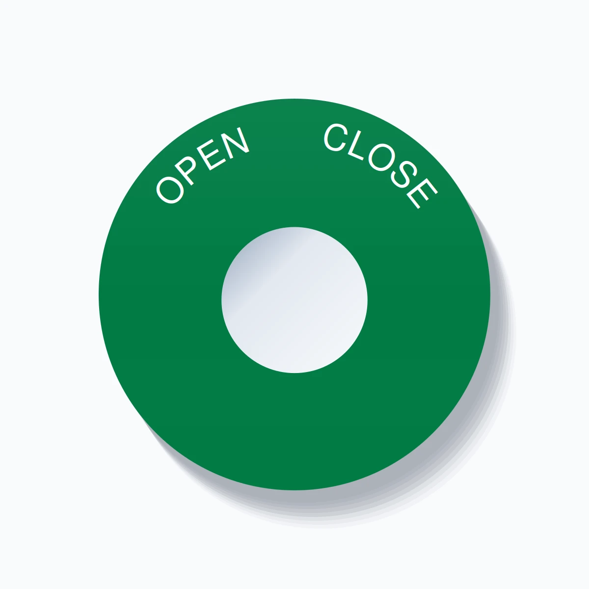 22mm Ring Tag – OPEN       CLOSE, Single-Line 60mm Round, White on Green