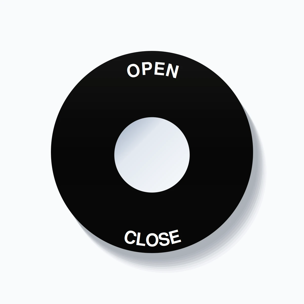 22mm Ring Tag – OPEN CLOSE, Single-Line 60mm Round, White on Black