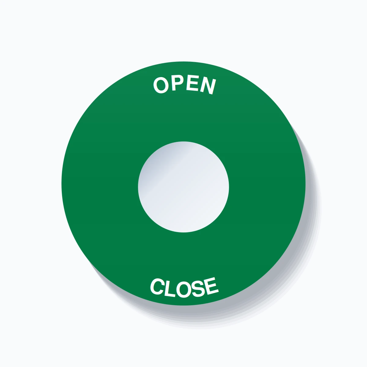 22mm Ring Tag – OPEN CLOSE, Single-Line 60mm Round, White on Green