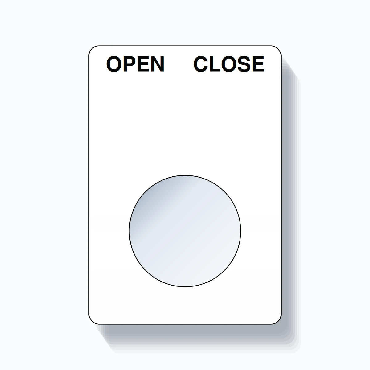 22mm Ring Tag – OPEN CLOSE, Two-Line Rounded, Black on White