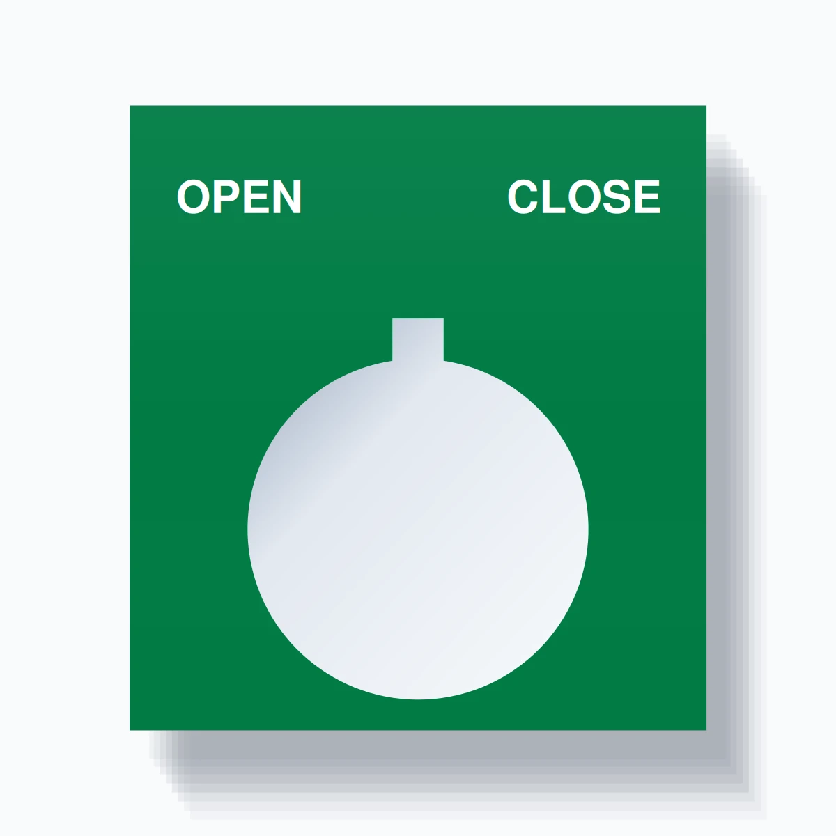 22mm Ring Tag – OPEN CLOSE, Two-Line Square, Allen-Bradley Compatible, White on Green