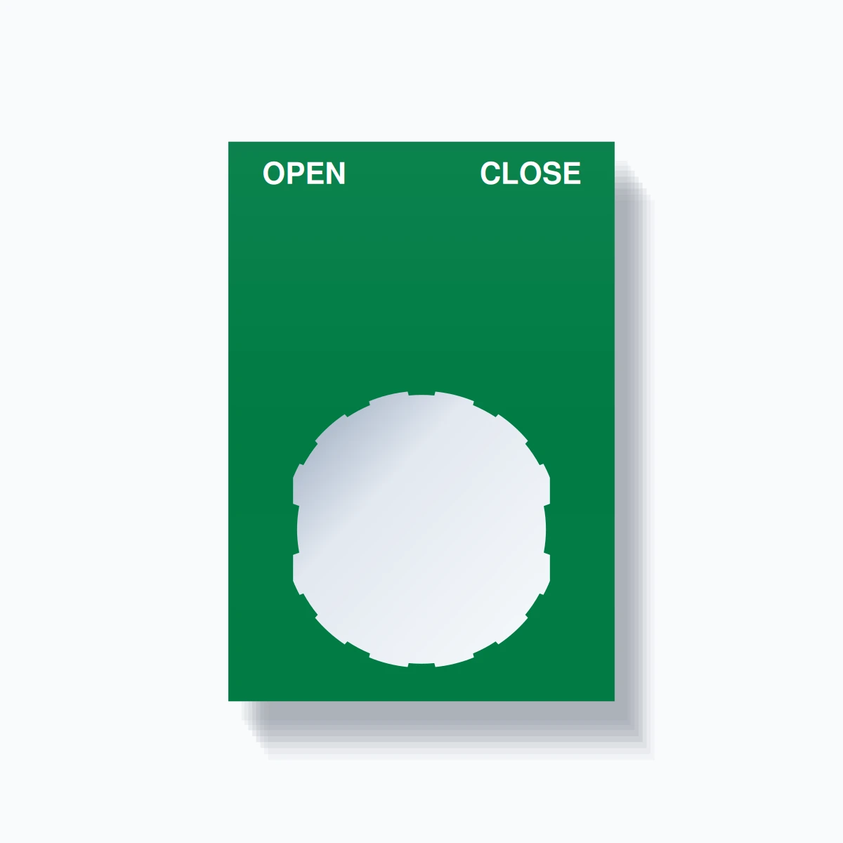 22mm Ring Tag – OPEN CLOSE, Two-Line Squared, Schneider Electric Compatible, White on Green