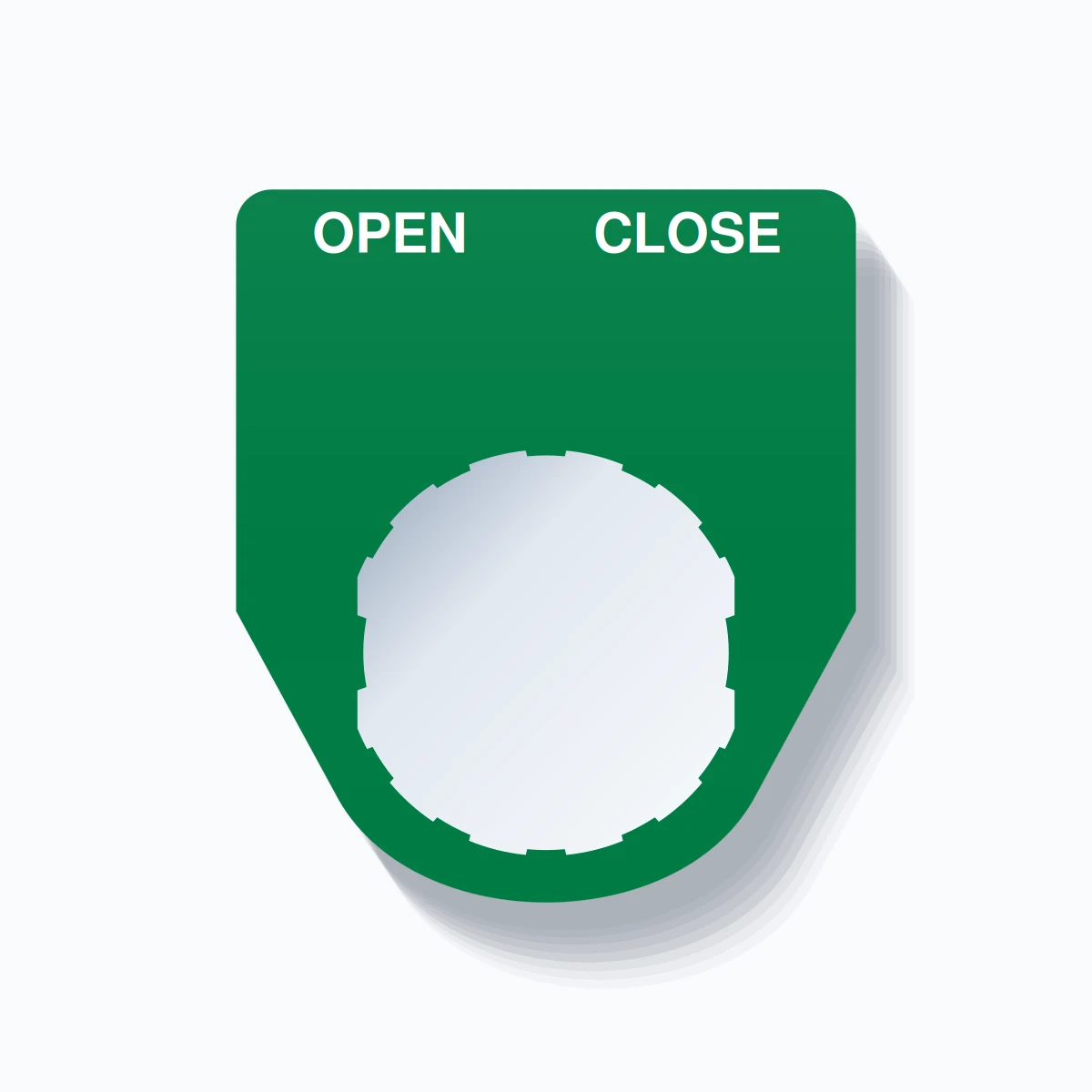 22mm Ring Tag – OPEN CLOSE, Two-Line Traditional, Schneider Electric Compatible, White on Green