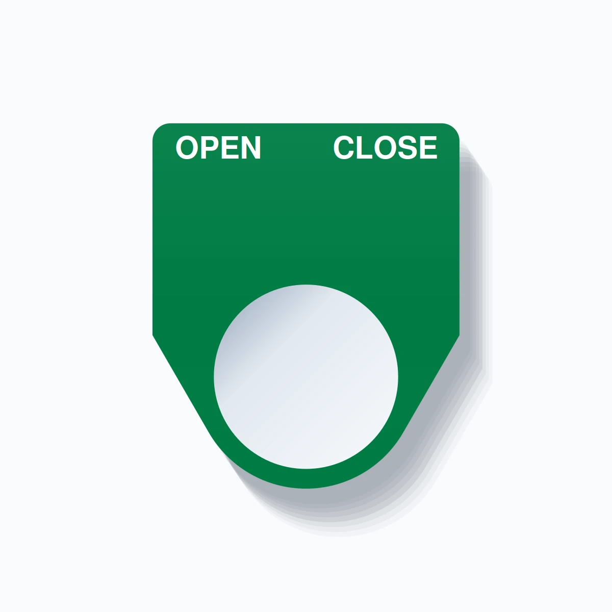 22mm Ring Tag – OPEN CLOSE, Two-Line Traditional, White on Green
