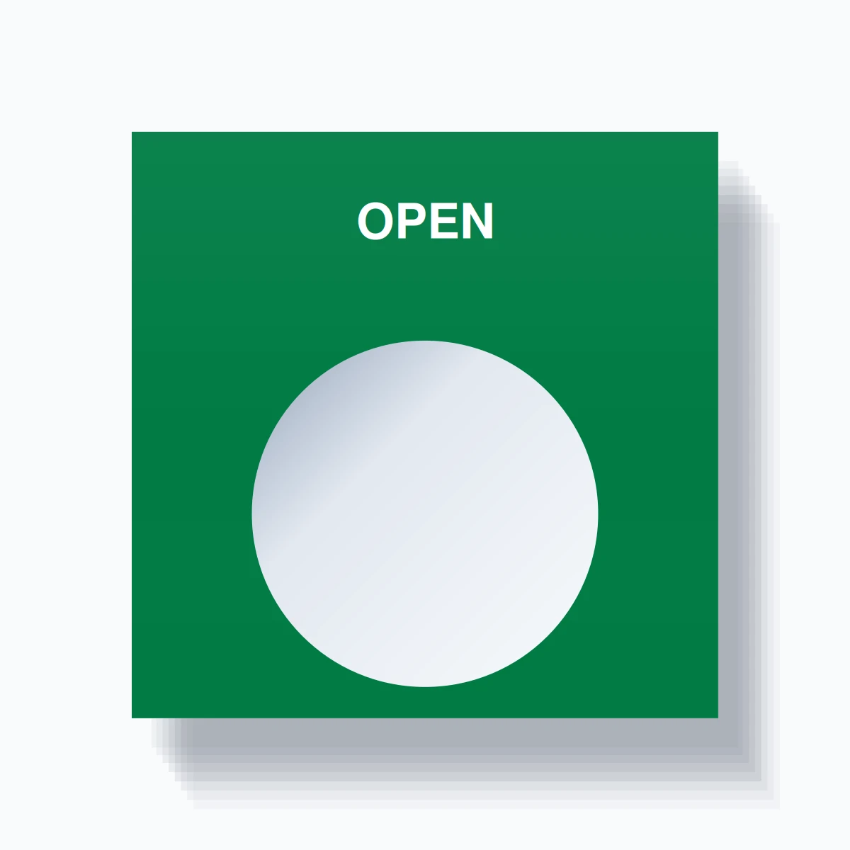 22mm Ring Tag – OPEN, Single-Line Square, White on Green