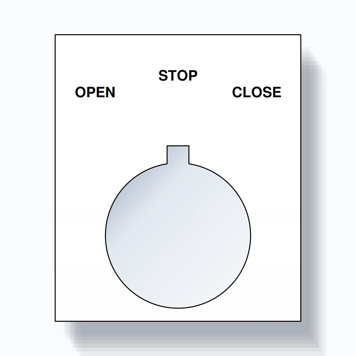 22mm Ring Tag – OPEN STOP CLOSE, Three-Line Square, Allen-Bradley Compatible, Black on White